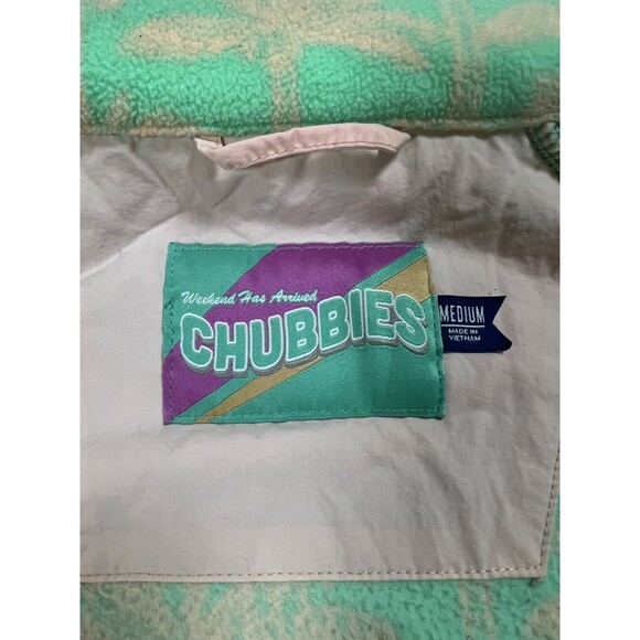 Chubbies Fleece Jacket Mens Medium Palm Tree Fluorescent Green Neon Full Zip - Picture 7 of 14
